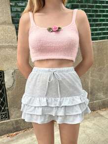 Forever 21 Áo ba lỗ bó sát họa tiết hoa 3D mùa hè cho nữ - trái cam - Xem 8