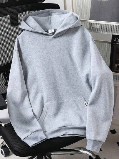SHEIN Teens/Youth Casual Solid Color Lightweight Gray Hoodie Sweatshirt Chic Outfits For Autumn/Winter