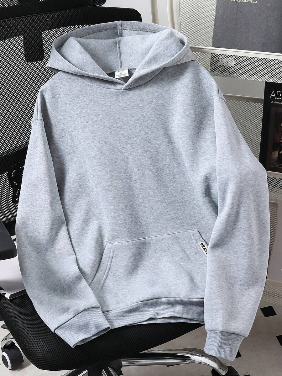 SHEIN Teens/Youth Casual Solid Color Lightweight Gray Hoodie Sweatshirt Chic Outfits For Autumn/Winter