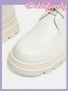 Dola Lovely Women's Fashionable & Elegant Casual Round Toe Lace-Up Side Zipper Sexy Heart & Bow Decor Classic British Style Thick-Sole Beige Ankle Boots