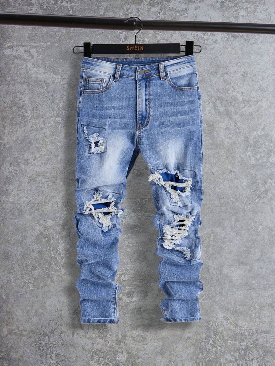 SHEIN Tween Boy 破洞休闲牛仔裤