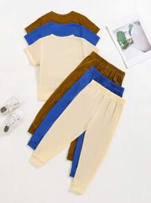 SHEIN 6 件套年轻女孩休闲舒适多色圆领短袖上衣和运动裤套装