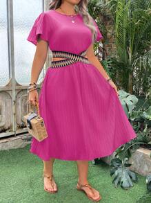 SHEIN Clasi Vestido casual de vacaciones con corte en la cintura para mujer de talla grande - Rosa Fucsia - Ver 4