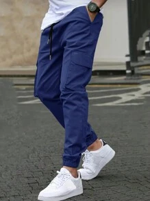 Manfinity Homme Men's Cargo Pants With Slanted Pockets - Navy Blue - View 5