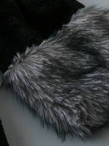 EMERY ROSE Plus Size Fashion Fluffy Trimmed Colorblock Jacket, Autumn/Winter - Black - View 3