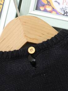 2pcs/Set Baby Boy Fall Pumpkin Pattern Long Sleeve Sweater And Footie Pants Outfit For Halloween - Black - View 3