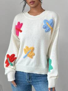 Chiquease Handmade Maple Leaf Knitted Sweater, Casual Autumn  Fall Winter Outfit - Beige - View 6
