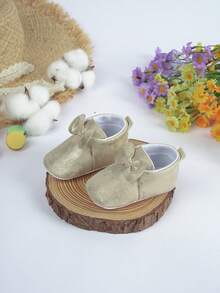 1 Pair Infant/Toddler Flat Boots With Bowknot Decor, Soft & Comfortable