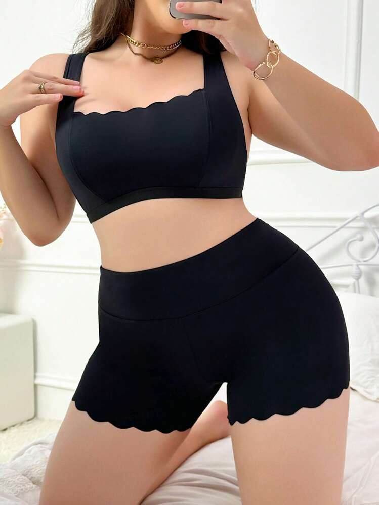 2件套女士无缝内衣套装 - 黑色 - 查看 5