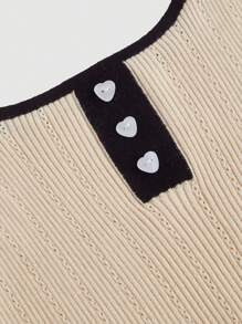 SHEIN MOD Apricot Color Block Button Decor Sleeveless Square Neck Top For Plus Size Women - Apricot - View 3