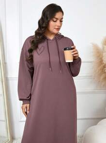 Seusyu Plus Size Drawstring Hooded Long Sleeve Casual Plain Modest Arabian Clothing Plus Size Winter Dress - Brown - View 1