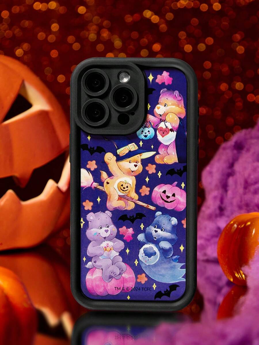 SHEIN X Care Bears Cartoon Bear Pattern Black Phone Case,Compatible With IPhone - Multicolor - View 1