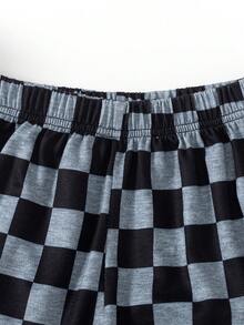 年轻男孩休闲百搭格子数码印花慢跑裤，春秋季