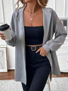 SHEIN LUNE 1pc Gray Casual Hooded Jacket, Fall Season