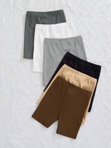 SHEIN 6 chiếc/gói quần legging dệt kim mềm mại thoải mái màu trơn cho bé gái - Nhiều màu - Xem 2