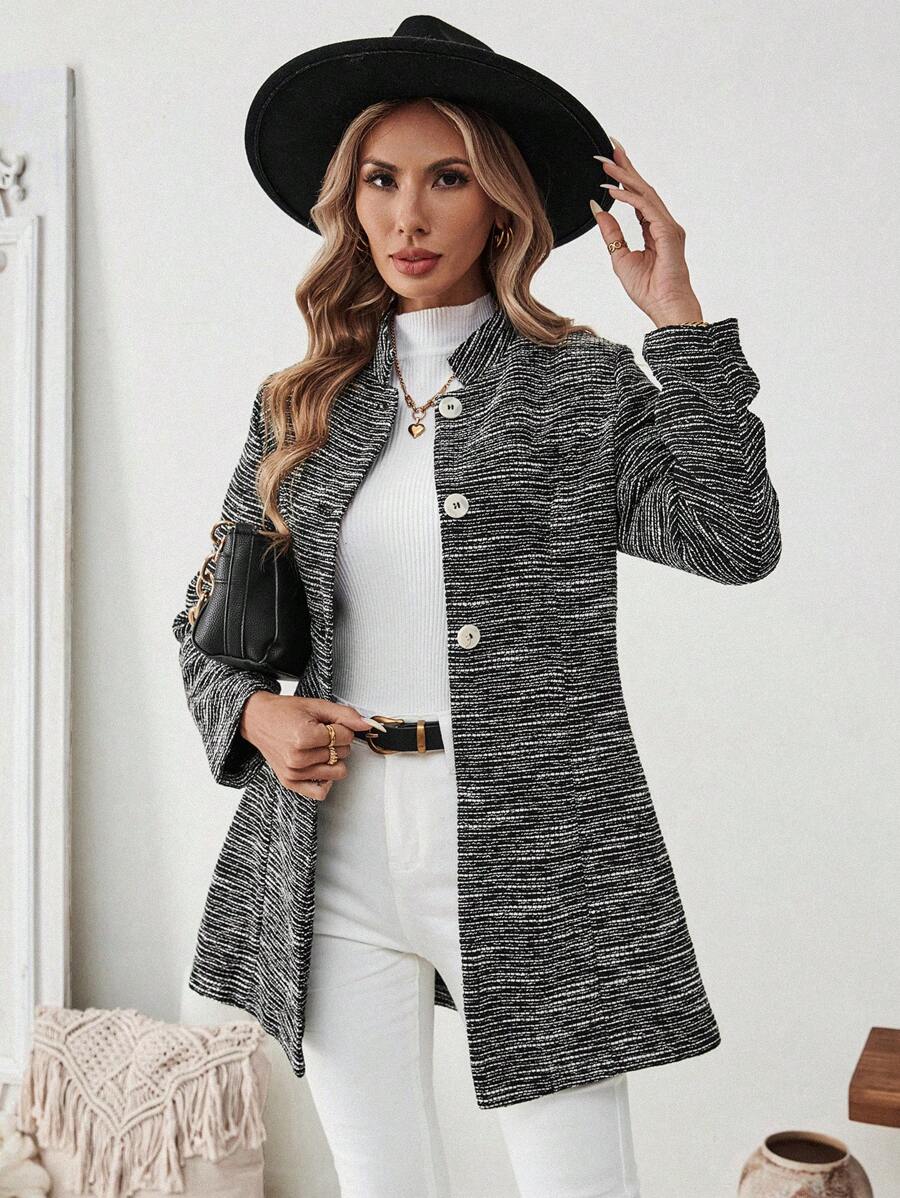 Calvaya 女士休闲立领羊毛大衣，秋季 - 彩色 - 查看 1