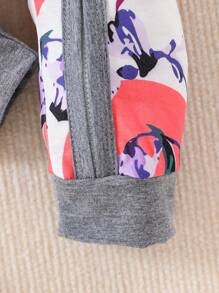 2pcs Baby Girls' Cute Floral Print Romper Set, Spring/Summer/Autumn