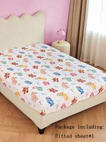 SHEIN X Care Bears 1pc Cute Cartoon Bear All-Over Print Ruffle Trim Fitted Sheet, Gifts,Suitable For Children Single/Double/Queen/King Bed - Multicolor - View 7