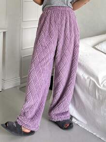 DAZY Rhombus Textured Flannel Thickened Simple Lounge Pants,Thermal Lined Fall,Winter - Purple - View 8