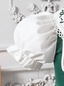 SHEIN Vestido de niña elegante, princesa, de academia, con cuello Peter Pan, manga abullonada, 2 en 1, con cuello cuadrado, de línea A, de longitud hasta la rodilla, con bordado floral en contraste, adecuado para verano, escuela, vuelta al cole, banquetes, actuaciones, reuniones familiares, vacaciones y viajes.