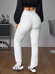 SHEIN Tall Women Casual Elastic Waist Tie Front Pocket Skinny Jeans