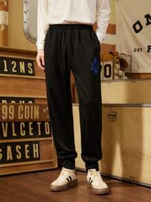 Manfinity Sport Corelite Pantaloni de trening casual relaxați pentru bărbați, stil boyfriend, cu buzunar cu imprimeu cu litere