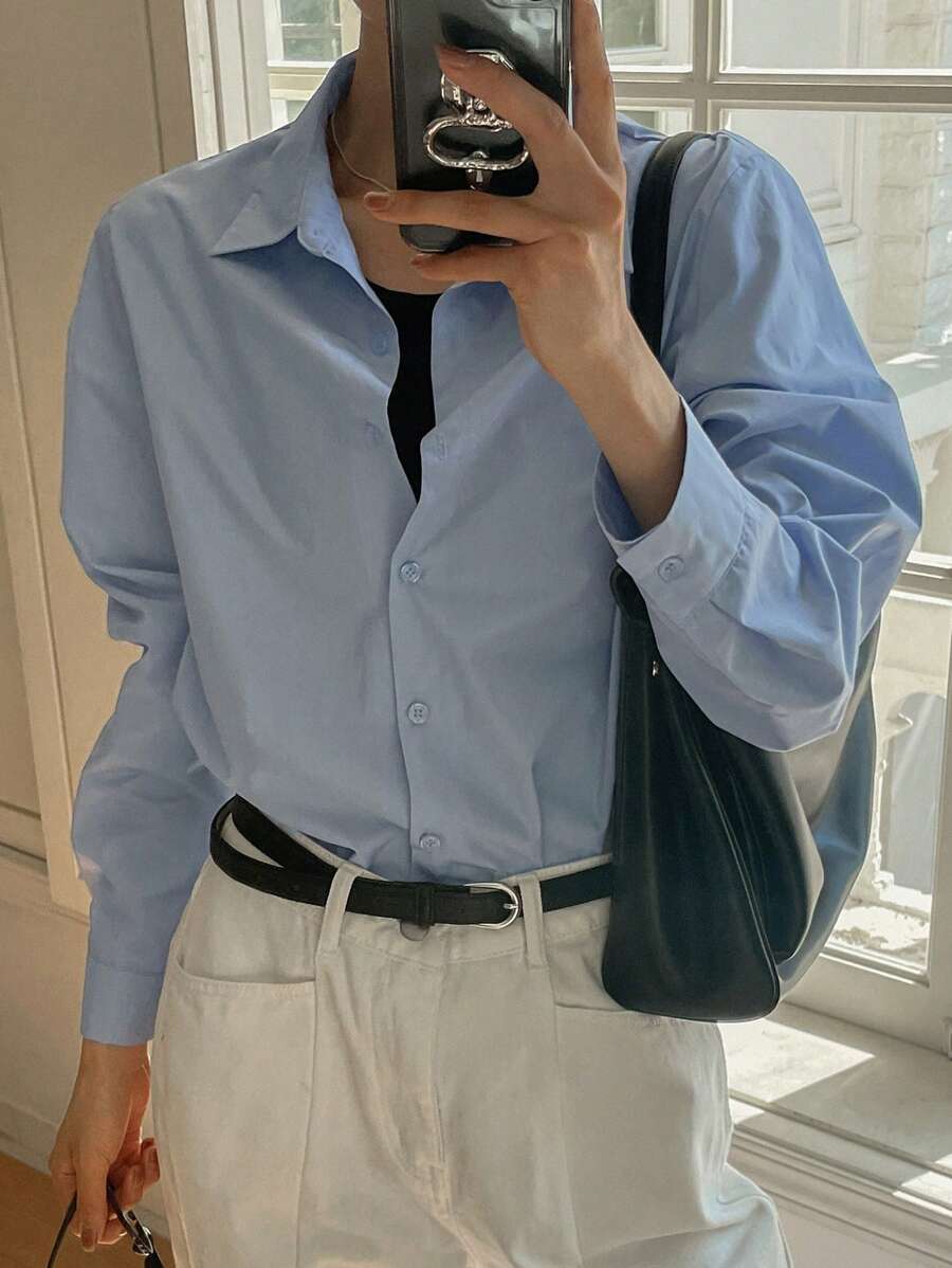 DAZY Áo cánh dài tay thường ngày màu trơn dành cho nữ, Áo dài tay, Quần áo nữ mùa thu - Màu xanh lam - Xem 1