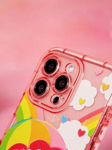 SHEIN X Care Bears 卡通熊与彩虹图案半透明粉色手机壳、礼物 - 西瓜粉 - 查看 5