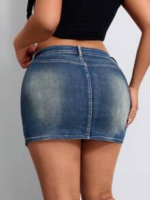 SHEIN Unity Damen Denim Rock mit Rissen und Taschen in Große Größen - Dunkle Waschung - Übersicht 2