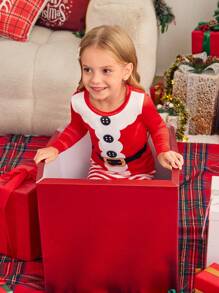 Bộ đồ ngủ Giáng sinh cho bé gái, tiệc gia đình, trang phục ông già Noel, quần dài tay và bộ 2 món thường ngày, đồ mặc nhà, vải chất lượng, ấm áp và thoải mái, thích hợp cho buổi họp mặt gia đình, chụp ảnh ngày lễ (4 món được bán riêng) vừa vặn - Đỏ và trắng - Xem 5