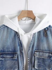 SHEIN Teen Boy Fashion Casual Vintage Multiple Cargo Pockets Texture Design Denim Sleeveless Waistcoat For Dailywear And Fall Teen Boy Clothes - Blue - View 6