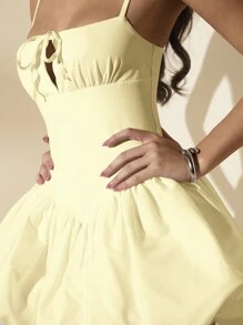 SHEIN BAE Đầm suông bó sát màu trơn đơn giản thắt nơ gợi cảm cho nữ, mùa hè, lãng mạn, thường ngày, bồng bềnh - Màu vàng - Xem 7