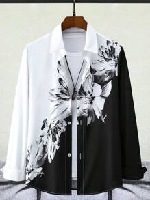 Manfinity LEGND Camisa formal de manga larga con estampado floral gráfico para hombre, para primavera y verano, para el esposo, para el trabajo