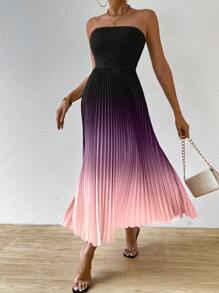 SHEIN Clasi Women Ombre Color Sexy Strapless Dress - Multicolor - View 3