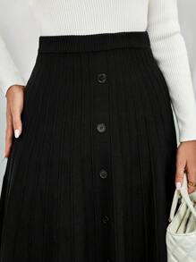 EMERY ROSE 1 件女士休闲纯色 A 字针织裙 - 黑色 - 查看 3