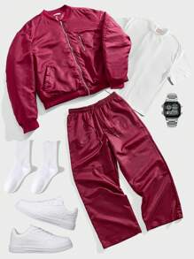 Forever 21 Pantalón cargo holgado para hombre con cintura elástica en color borgoña - Burdeos - Ver 2