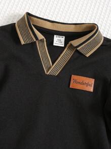 SHEIN 男婴拼色 V 领 Polo 衫，长袖，秋冬 - 彩色 - 查看 4