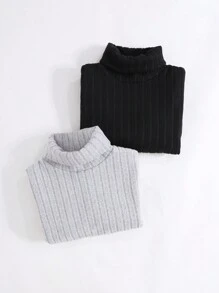 SHEIN Leap Crew Teen Girls 3-Pack Ribbed Knit Fitted All-Match Layering Tops/T-Shirts, Black & Grey - Multicolor - View 6