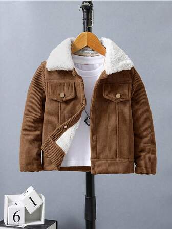 SHEIN Chaqueta informal de parches de peluche para niño pequeño, otoño/invierno
