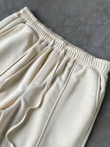 Manfinity Hypemode Men's Casual Solid Color Drawstring Waist Sweatpants - Beige - View 3