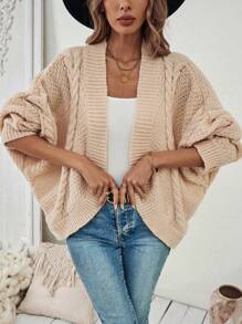 Chiquease Oversized Casual Batwing Sleeve  Flower Knitted Cardigan