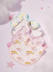 SHEIN X Care Bears 4pcs/Pack Cotton Cartoon Bear Print Baby Bibs, Suitable For Drooling Babies - Multicolor - View 2