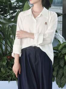 Chiquease 女士简约长袖休闲衬衫春夏季女式衬衫，长袖上衣秋季女式衣服 - 白色 - 查看 4