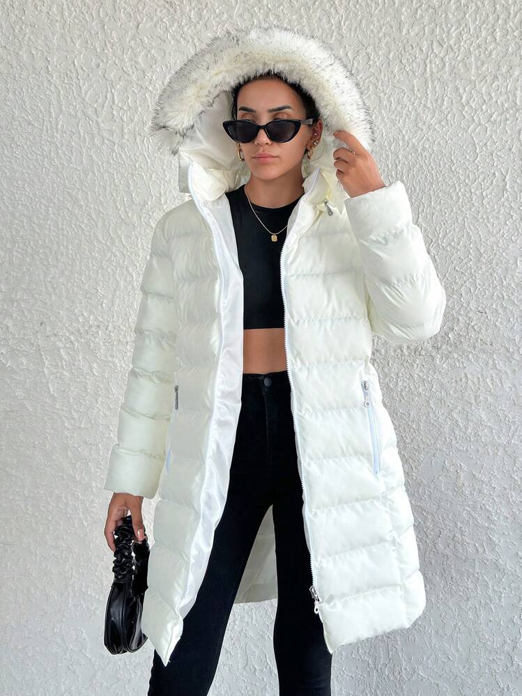SHEIN PETITE Petite Women s Hooded Patchwork Padded Coat SHEIN USA