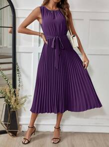 Ellevyn Vestido de unicolor sin mangas con bajo plisado para mujer - Morado - Ver 7
