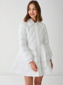 Enchnt Chaqueta gruesa con dobladillo en línea A que ciñe la cintura para mujer, vestido casual, vestido de otoño, chaqueta de otoño e invierno - Blanco - Ver 4