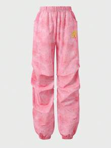 SHEIN Explorewe Fashion Pink Letter Embroidered Flared Pants For Tween Girls - Pink - View 1