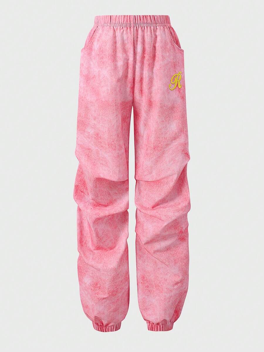SHEIN Explorewe Fashion Pink Letter Embroidered Flared Pants For Tween Girls - Pink - View 1