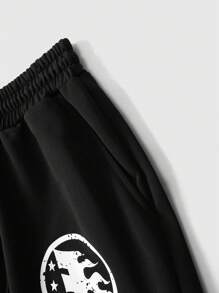 ROMWE MEN ROMWE Avant Men's Printed Patchwork Contrast Color Flared Sweatpants For Spring & Summer - Black - View 6