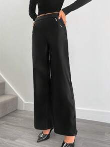 SHEIN X Belinda SHEIN Essnce Women's Casual Straight-Leg Trousers, Chic Street Style Versatile Pants